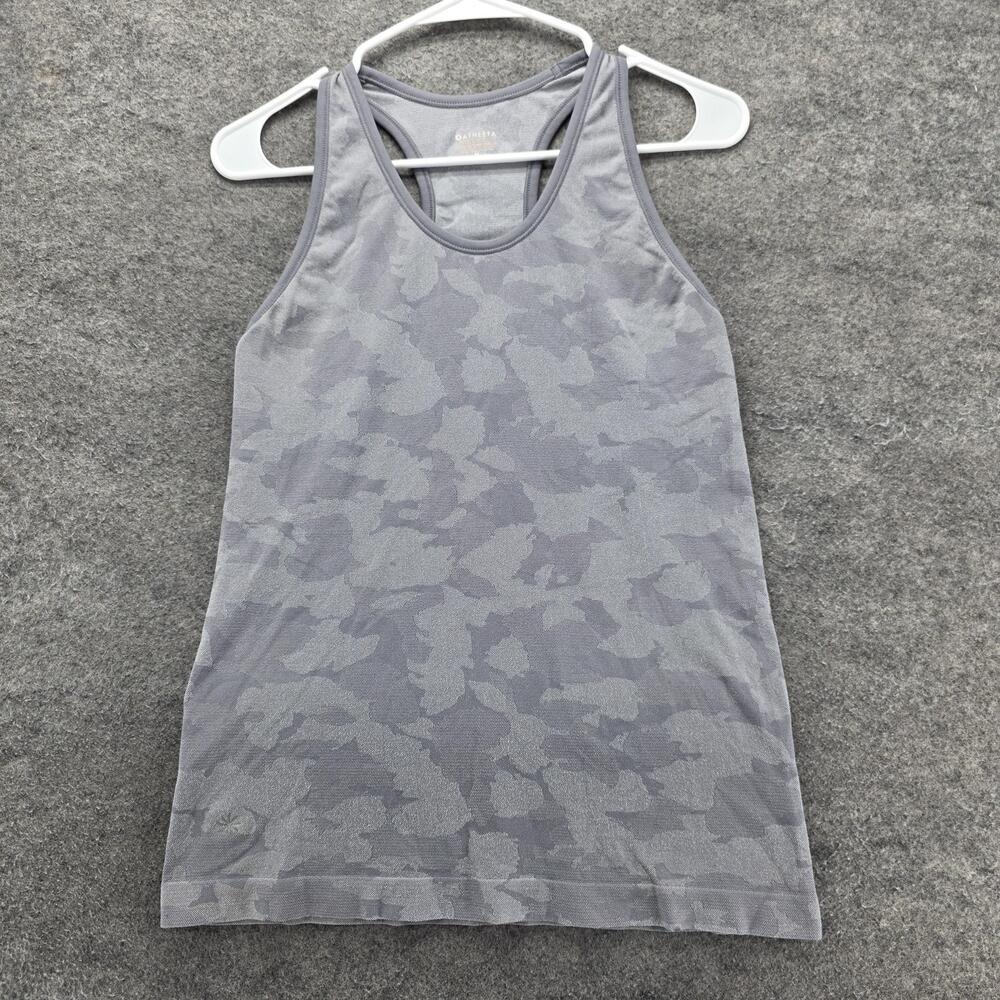 Athleta Tank Womens M Gray Camouflage Basic Tagless Stretch Scoop Neck Athletic